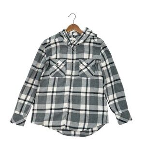 Aritzia TNA Boyfriend Plaid Button Up Shirt with Hood